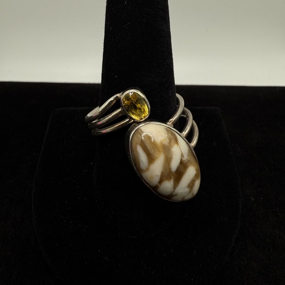 925 Peanut Wood Jasper and Citrine Silver ring - Picture 1 of 4